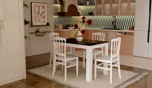 Mirage Masa + Napolyon 4 Adet Sandalye Takımı - Beyaz