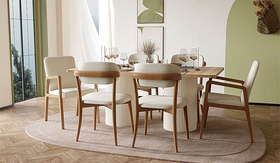 Bohem Plus Masa + 6 Adet Sandalye Takımı - Ceviz
