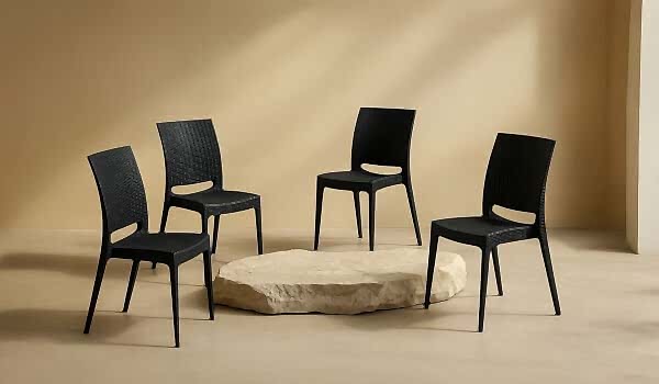 4 Adet Rattan Sandalye - Antrasit (Online'a Özel)