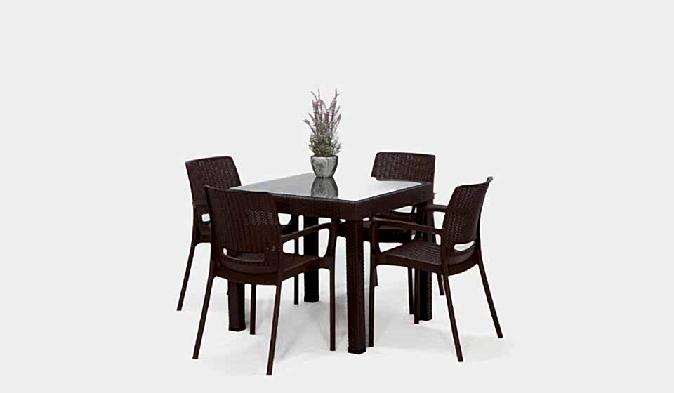 Rattan Kollu Camlı Masa Takımı